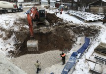 19.01.2018. Откопка котлована, отсыпка подушки фундамента